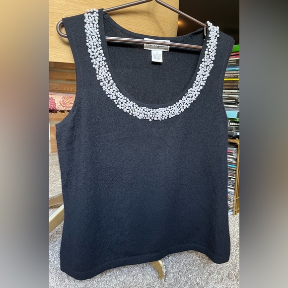 Bloomingdale's Tops - Bloomingdale’s Cashmere Sleeveless Top With Pearls and Rhinestones